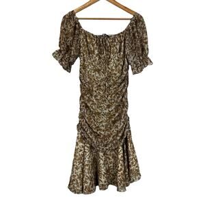 Blue B Mini Dress Womens S Yellow Floral Ruched Puff Sleeve Smocked Cottagecore